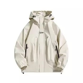 Couple Waterproof Jacket Hooded Long Sleeve Spring Autumn Casual Jacket with Pockets Solid Color Outdoor Travel Outerwear S