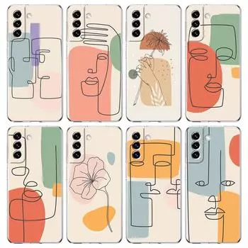 Couples Flower One Line Wall Art Phone Case For Samsung S22 5G S20 Ultra S21 FE 5G S10E S9 S8 S10 Plus Note 20 10 Clear Cover Samsung S8