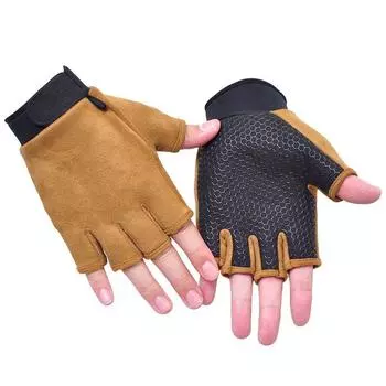 Courier Gloves Men s Winter Half Finger Fleece-lined Heattech Outdoor Cycling Fitness Anti-Slip Take-out Rider Fingerless Gloves Brown half finger