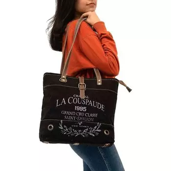 Couspaude Ручная сумка из переработанного холста Большая сумка из переработанного холста и воловьей кожи Сияющая сумка из переработанного холста и воловьей кожи (черный) 17 x 4 x 13 in чёрный