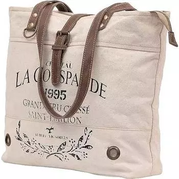 Couspaude Сумка из переработанного холста Большая сумка из переработанного холста и воловьей кожи Сияющая сумка из переработанного холста и воловьей кожи(белый с оттенком) 17 x 13 x 5 in белый/коричневый