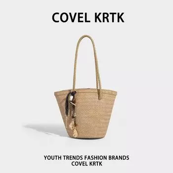 Covel KRTK Advanced Sense Fashion Temperament Leisure Large Capacity Tote Bag Vegetable Basket Lightweight Waterproof Commuter Khaki [additional purchase and gift pendant]]