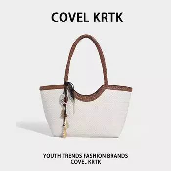 Covel KRTK Fashion High-Grade Large Capacity Tote Bag Elegant Commuter Handbag Waterproof All-Match Lightweight White [additional purchase and gift pendant]]