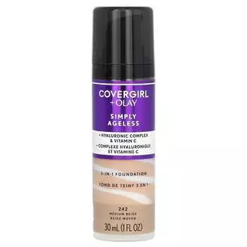 Covergirl, Olay Simply Ageless, тональная основа 3 в 1, оттенок 242 Medium Beige, 1 жидкая унция (30 мл)