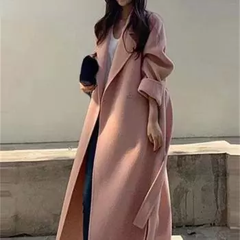 Covotee, однотонные шерстяные пальто для женщин, осень-зима 2023, новые корейские пальто с отложным воротником и длинными рукавами, свободная длинная куртка на пуговицах S розовый
