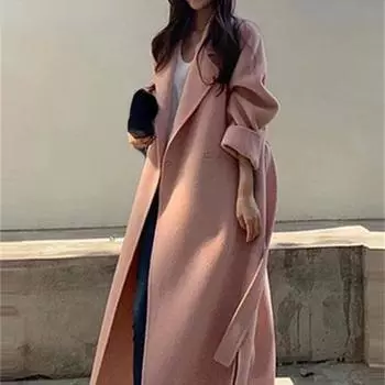 Covotee, однотонные шерстяные пальто для женщин, осень-зима 2023, новые корейские пальто с отложным воротником и длинными рукавами, свободная длинная куртка на пуговицах S розовый
