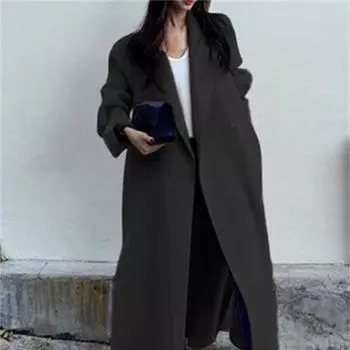 Covotee, однотонные шерстяные пальто для женщин, осень-зима 2023, новые корейские пальто с отложным воротником и длинными рукавами, свободная длинная куртка на пуговицах S розовый