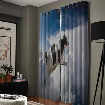 Cow Blue Sky White Clouds Fly Window Curtains Curtains for Living Room Decorative Items Living Room 135W x 60H(cm)