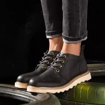 Cow Leather men ankle boots lace up Handmade plush warm winter Boots Custom Casual Boots Rubber Winter Shoes Men cotton shoes 6.5
