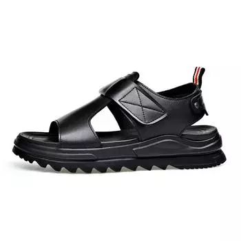 Cow Leather Men s Sandals 2025 Summer New Designer Soft Sole Fashion Casual Beach Shoes Male Black Platform Sandals Man 38 чёрный