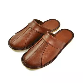 Cow Split Leather Handmade Men Home Slippers Spring Slip On Soft Comfortable Black Brown Bedroom Indoor Flat Men Shoes 39