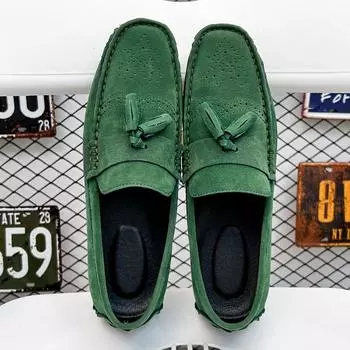 Cow Suede Leather Men Driving Footwear Slip on Man Business Shoes Wedding Party Men Dress Shoe Breath Lazy Loafers New Moccasins 38 чёрный