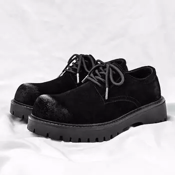 Cow suede leather men s shoes big head leather shoes 2024 spring new low-top versatile trend casual thick-soled heightening shoes 38 коричневый