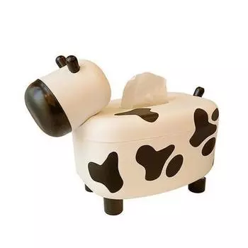 Cow Tissue Box Cover Large Capacity Universal Multifunctional Desktop Lovely Cow Shape Tissue Paper Case with Toothpick Dispenser A