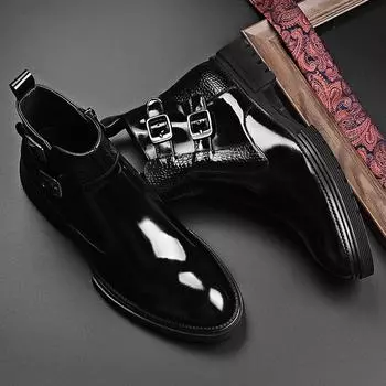 Cowboy Boots Men Patent Leather Chelsea Boots for Man Shoes Luxury Dress Booty Men s Ankle Booties High Top Casual Sneakers 38