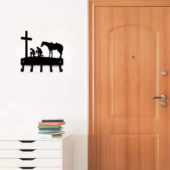 Cowboy Cowgirl At The Cross Wall Mounted Hook Up Pendant Wall Art Home Decor - Western Theme Metal Artwork for Stylish жёлтый