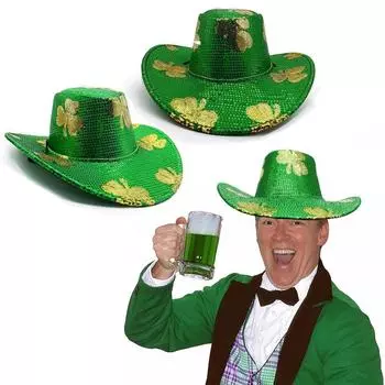 Cowboy Hat Saint Patrick s Day Hat Wide Brim Green Velvet Top Hat Irish Leprechaun Cosplay Costume Style E