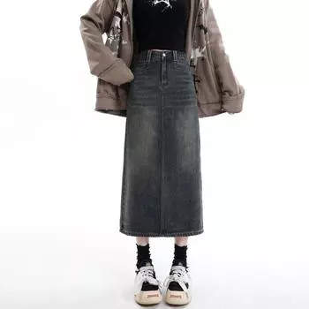 Юбка в ковбойском стиле, с высокой талией, разрезом, закрывающим пройму, для стройной и маленькой фигуры, А-силуэта, юбка средней длины XS