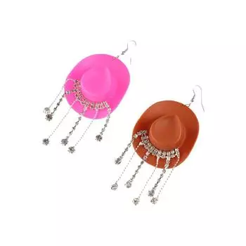 Cowgirl Hat Stud Earrings with Rhinestone Dangle Earrings Chic Ear Jewelry Gifts розовый