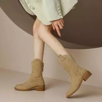 Cowgirl Ladies Mid Calf Shoes Round Toe Denim Middle Heel Cowboy Women s Half High Boots Gothic New Rock Hot in Spring Autumn Pu 35