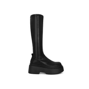 Cowhide boots Women s heightened thick-soled leather boots Elastic thin boots Tall knight Spice Girl boots 34