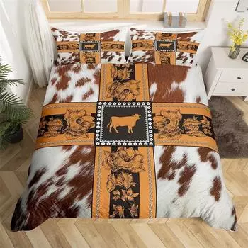 Cowhide Duvet Cover Queen Microfiber Western Farmhouse Animal Skin Fur Bedding Set 2/3pcs For Kids Teen Cattle Cow Quilt Cover 70x133cm 2pcs
