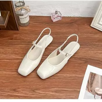 Cowhide Edition~ Французская коллекция весны 2025 года, новые босоножки Backspace Temperament Baotou, женские туфли Grape Mom French Square Head Single 35 чёрный