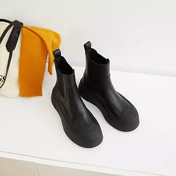 Cowhide~ Genuine Leather Chelsea Boots Women s Autumn and Winter New Martin Boots Muffin Platform Sports Boots 34
