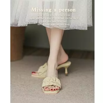 Cowhide high-heeled slippers women s 2024 spring new one-character multi-color Korean version versatile casual stiletto round head sandals 34