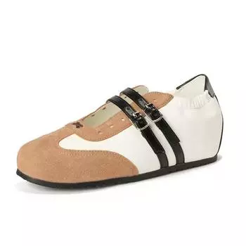 Cowhide inner height-increasing shoes ballet double buckle casual sports shoes breathable women s flat bottom 34