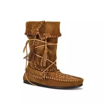 Cowhide~ Inner heightening boots, retro fringed straps, western boots, women s genuine leather slim boots, foldable stacked boots 35