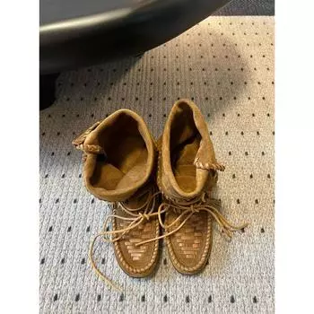 Cowhide inner heightening retro fringed strap western boots women s genuine leather woven medium tube stack boots ruffled Martin boots 35