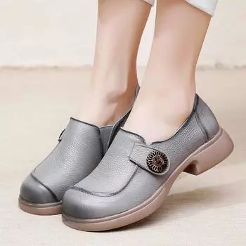 Cowhide Leather Ballet Flats Womens Low Heels Gray Moccasins Ladies Slip On Chic Loafers Luxury Vintage Dress Shoes High Quality CN 35 серый