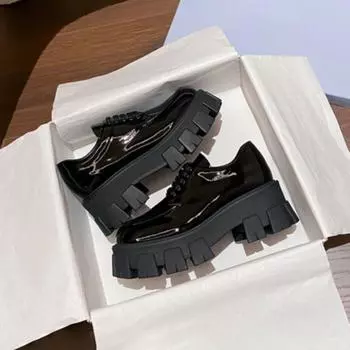 Cowhide~ Liu Wen small leather shoes women s muffin thick-soled round head lace-up Oxford shoes inner height-increasing single shoes 35