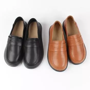 Cowhide Loafer Women s Shoes Flat Leather Four-level Shoes for The Elderly Soft Non-slip Healthy and Comfortable 35 чёрный