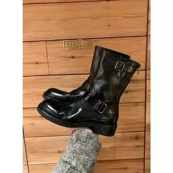 Cowhide Maillard Boots Vintage Leather Medium Skinny Boots Women s Belt Buckle Short Boots Platform Martin Boots 35