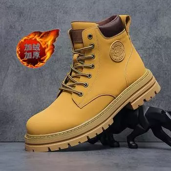 Cowhide Martin boots men s cotton shoes can t be kicked badly Bumblebee desert boots high-top fashion trendy shoes Wenzhou manufacturer 38