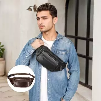 Cowhide Men s Bag Mobile Phone Waist Bag Genuine Leather Crossbody Bag Multi-functional Sports and Casual Crossbody Chest Bag