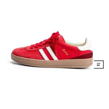 Cowhide red inner height increase three bars women s shoes flat bottom versatile shallow mouth comfortable sports and leisure 34