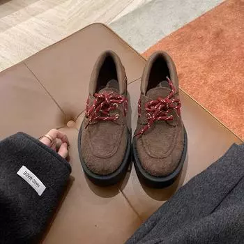 Cowhide~ Retro lace-up small leather shoes women s versatile muffin platform British college style 35