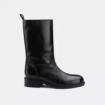 Cowhide retro premium wide leather western boots thick heel medium tube knight short boots women s autumn and winter Martin boots 35