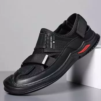 Cowhide sandals men s 2025 new casual breathable hole shoes men s tide non-slip bag head outdoor beach shoes 38