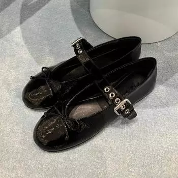 Cowhide~ Shoes Ballet Shoes Women s Bow Light Mouth Versatile Flat Shoes Temperament Commuter Mary Jane Shoes 34