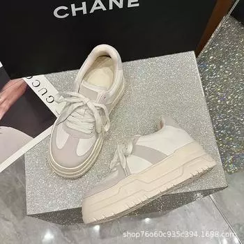 Cowhide~ Small inner height-increasing thick-soled German training shoes for women s 2025 new sports and leisure board shoes Student Forrest 34 слоновая кость