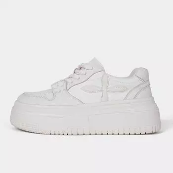 Cowhide sneakers women s round head thick sole retro sports and leisure board shoes small girls height-increasing white shoes 34