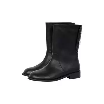 Cowhide thick heel fashion boots women s round head thin boots new design sense niche two wear low tube knight 35