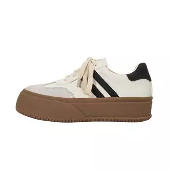 Cowhide thick-soled inner height increase women s sports and leisure single shoes retro versatile little white shoes board shoes women 34