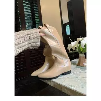 Cowhide~ v-mouth but knee-high boots pointed western boots leather knight boots women s boots 34