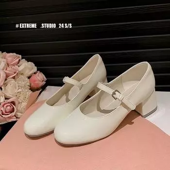 Cowhide version~ 2025 spring and autumn new light mouth with commuting thin thick heel single shoes women s high heel leather Mary 34