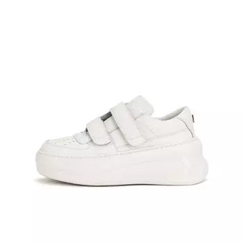 Cowhide version~ 6.5cm thick-soled smiley face Velcro heightening casual sports board shoes women s white shoes 35